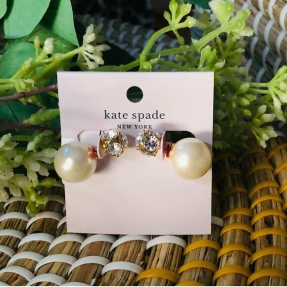 Kate Spade 2-in-1 Reversible Pearl & Crystal Stud Earrings Gold Front Back NWT - Picture 1 of 2